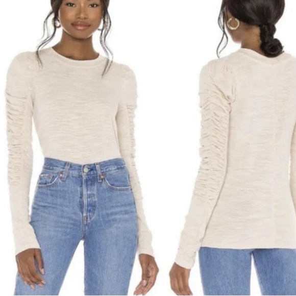 Free People Natasha Beige Ruched Long Sleeve Top Mint Size Small - Picture 2 of 3